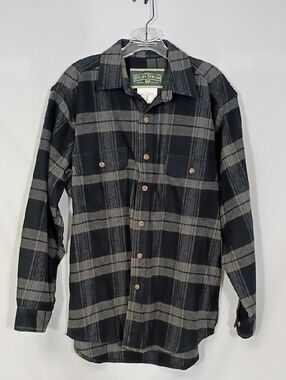 EUC Field & Stream Black Gray Plaid Button-Down Shirt Long Sleeve Mens Sz Med
